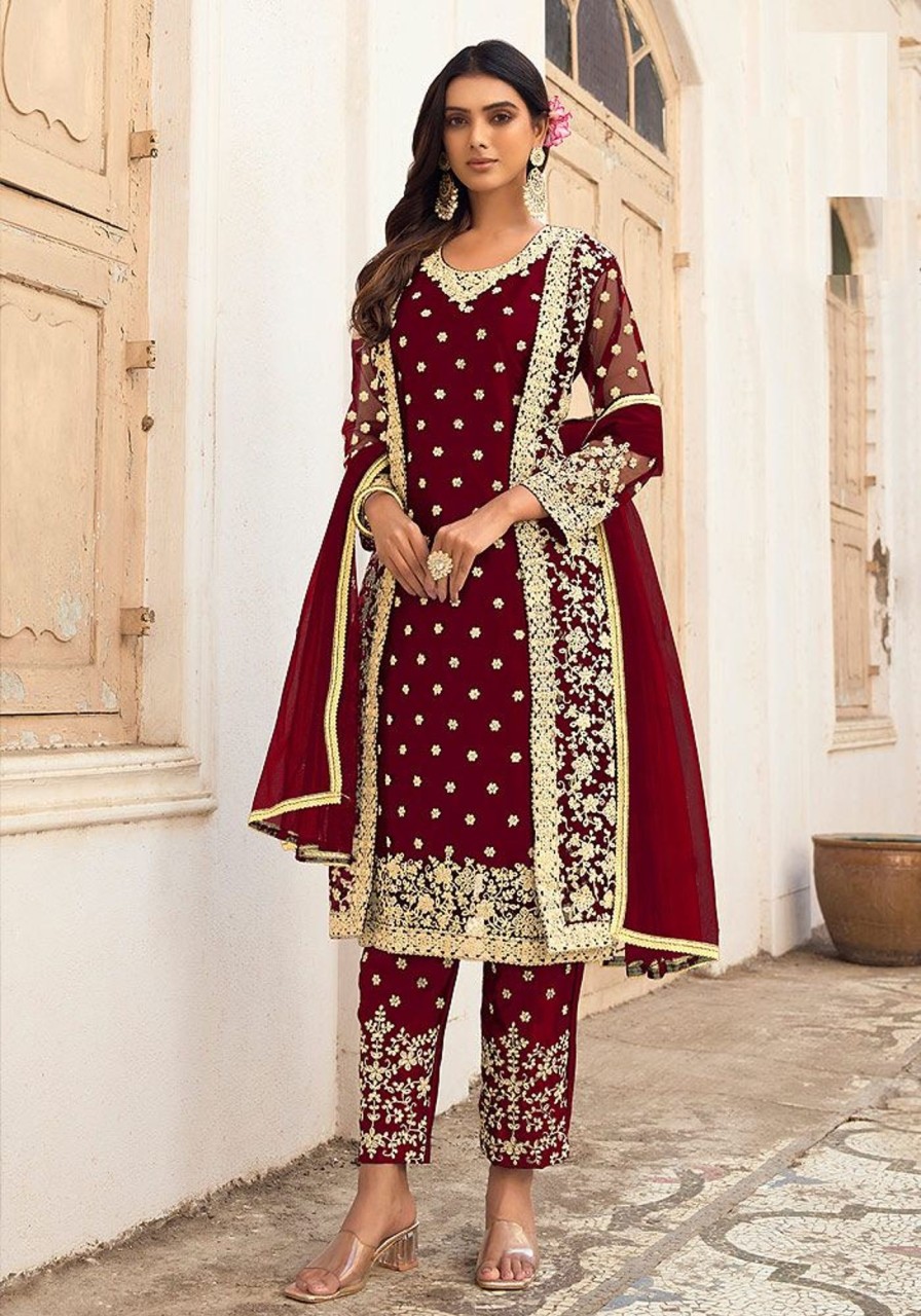 Salwar Kameez Sabah Khwaab | Blue And Gold Embroidered Jacket Style Suit