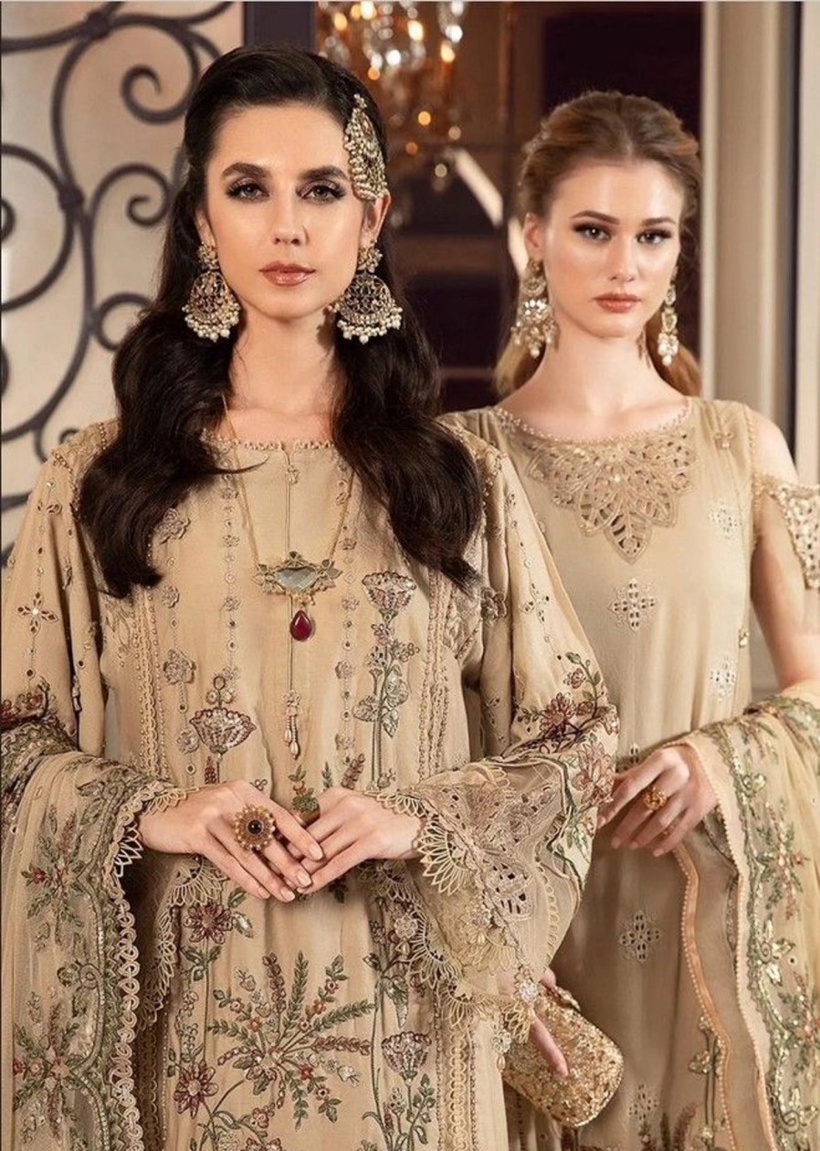 Salwar Kameez Maria.B | Beige Embroidered Pakistani Pant Suit/ Palazzo Suit