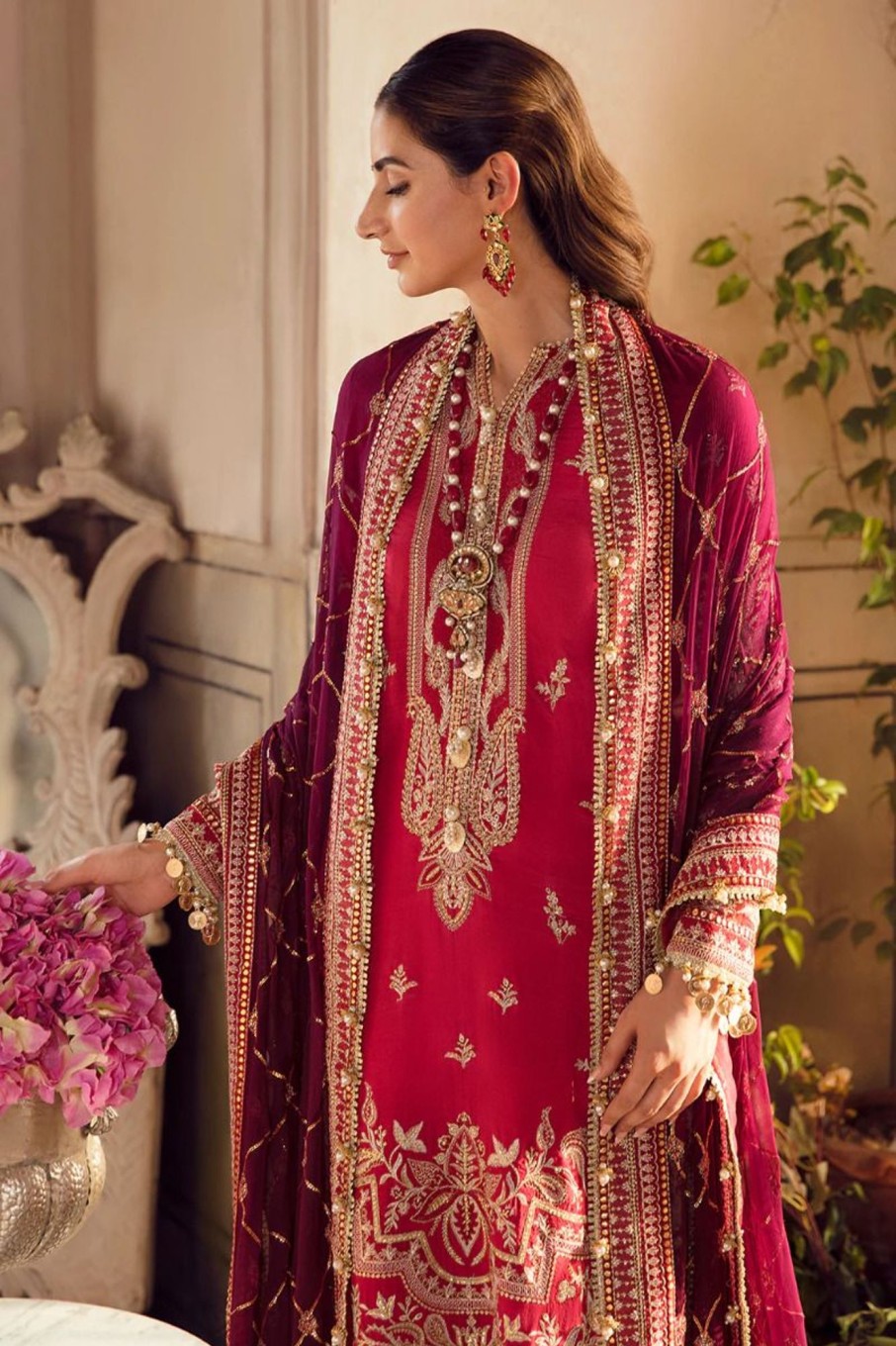 Salwar Kameez Afrozeh | Zinnia Embroidered Pakistani Palazzo Suit