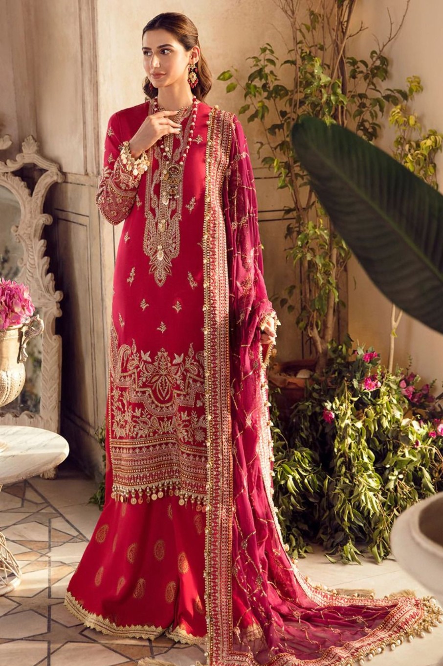 Salwar Kameez Afrozeh | Zinnia Embroidered Pakistani Palazzo Suit