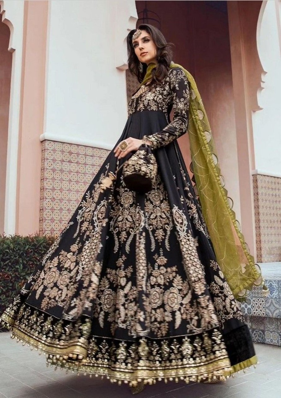 Salwar Kameez Maria.B | Black Embroidered Pakistani Anarkali Suit