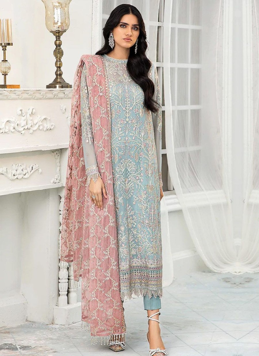 Salwar Kameez Zarif | Blue Mist Embroidered Pakistani Salwar Kameez