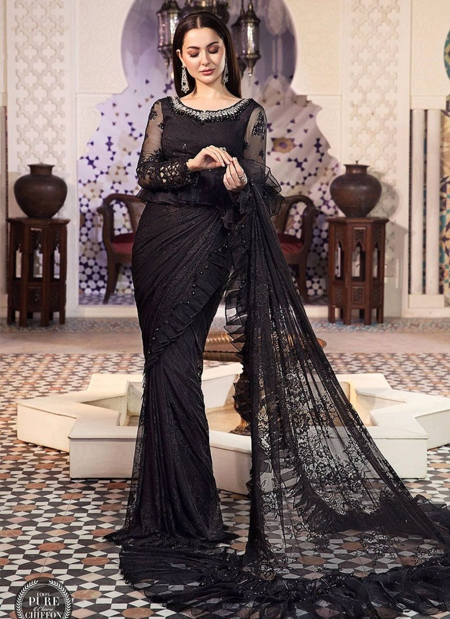 Sarees Maria.B | Black Embroidered Pakistani Saree