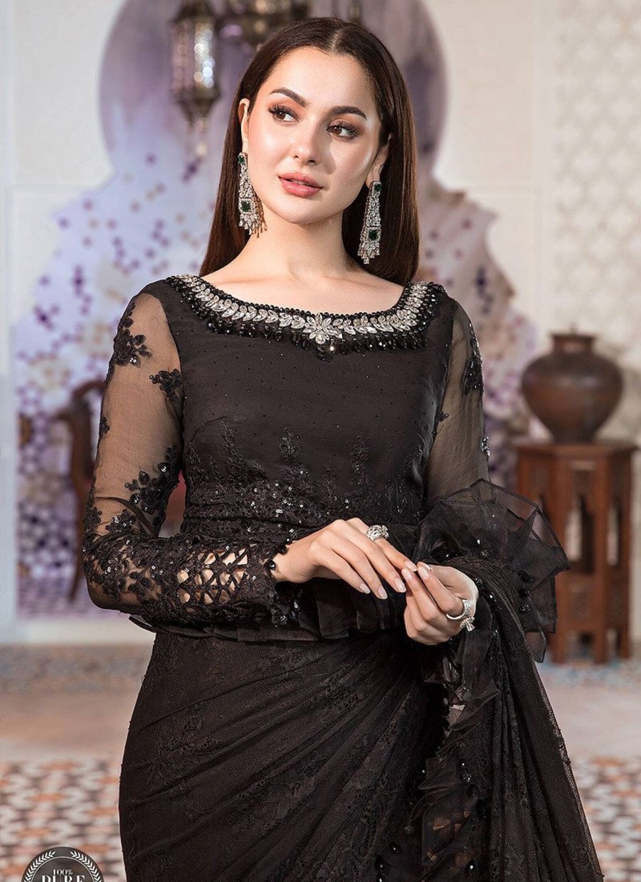 Sarees Maria.B | Black Embroidered Pakistani Saree