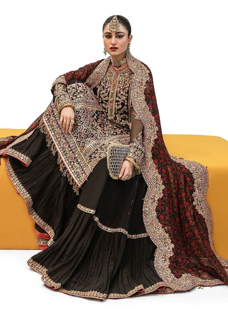 Salwar Kameez Hussain Rehar | Haqeeqat Embroidered Pakistani Sharara Suit