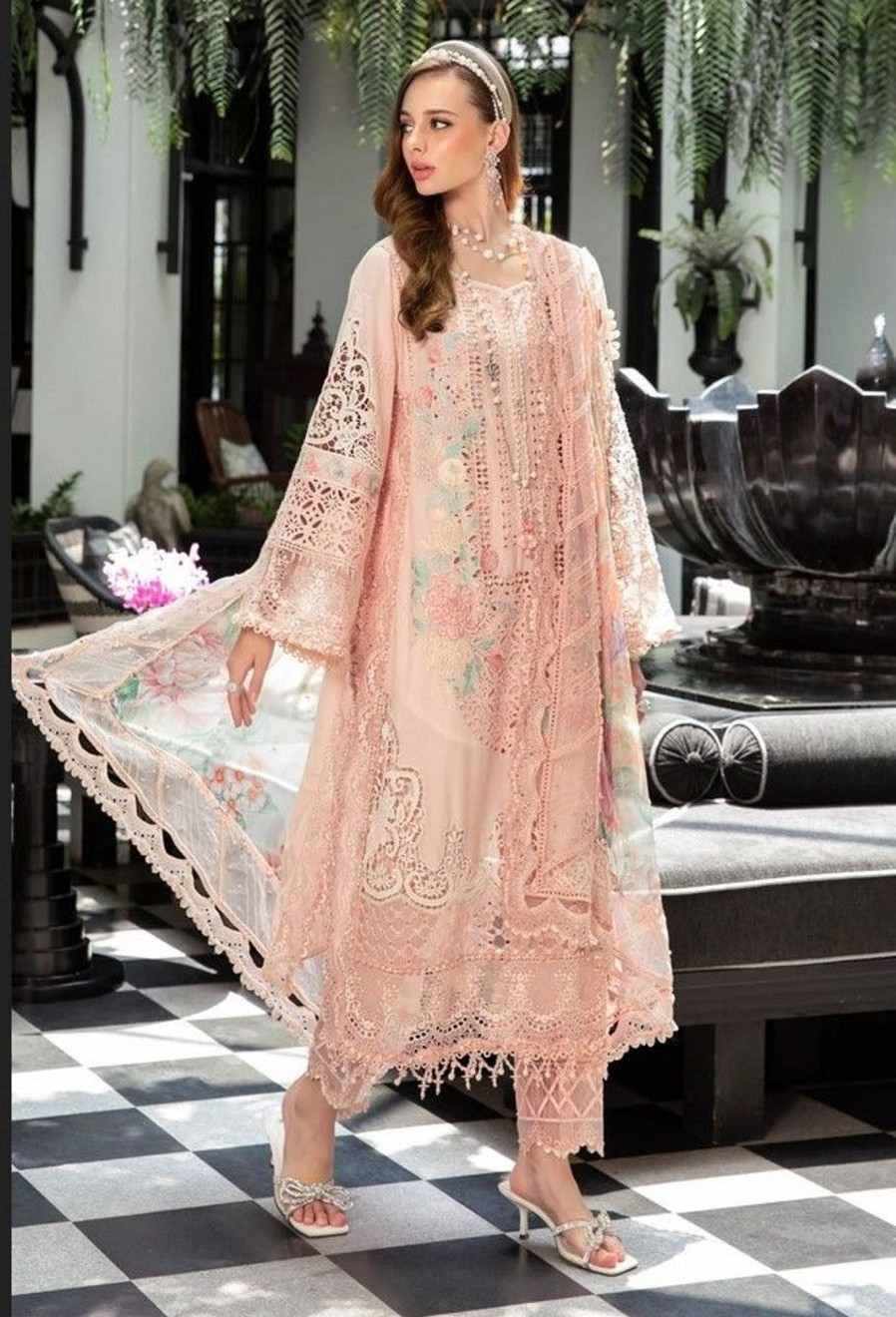 Salwar Kameez Maria.B | Peach Embroidered Pakistani Salwar Kameez