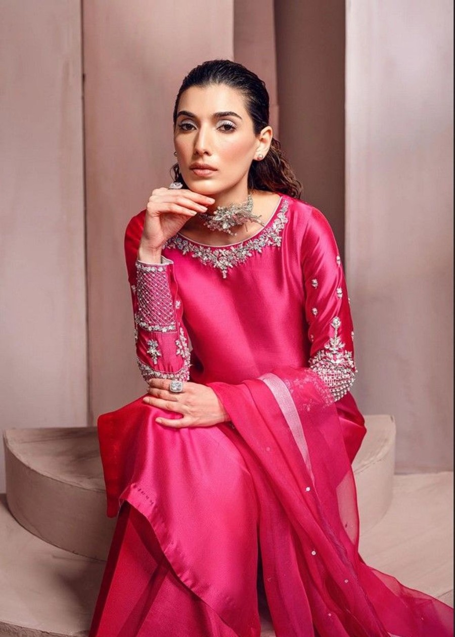 Salwar Kameez Mahum Asad | Blush Berry Embroidered Pakistani Palazzo Suit