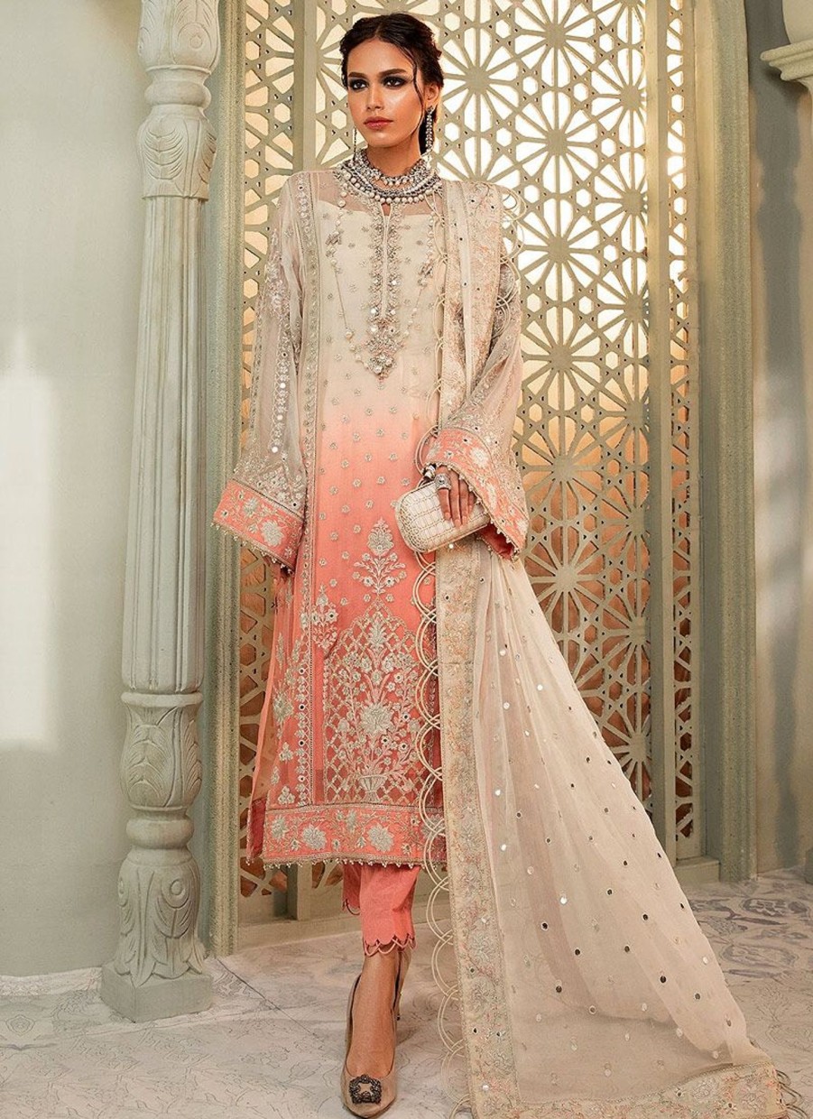 Salwar Kameez Maria.B | Cream And Coral Pink Embroidered Pakistani Salwar Kameez