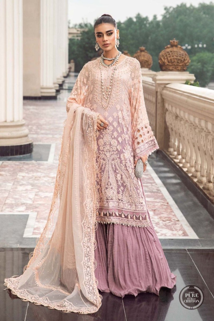 Salwar Kameez Maria.B | Lilac Embroidered Pakistani Palazzo Suit