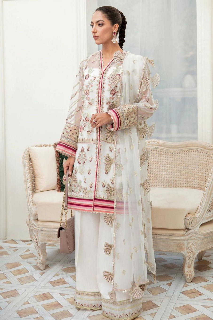 Salwar Kameez Afrozeh | Audrey Embroidered Pakistani Palazzo Suit