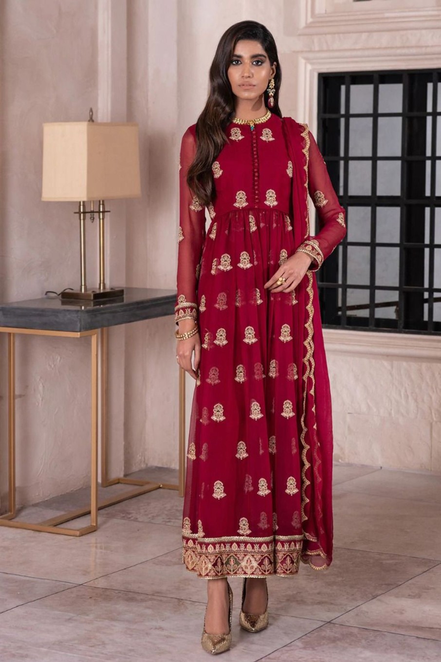 Salwar Kameez Afrozeh | Yana Embroidered Pakistani Anarkali