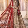 Salwar Kameez Maria.B | Burnt Gold And Maroon Embroidered Pakistani Anarkali Lehenga