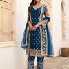 Salwar Kameez Sabah Khwaab | Blue And Gold Embroidered Jacket Style Suit