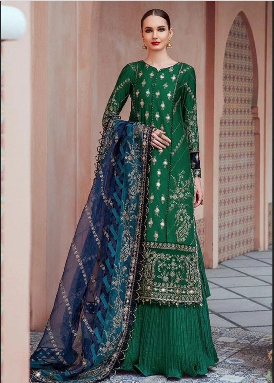 Salwar Kameez Maria.B | Emerald Green Embroidered Pakistani Palazzo Suit