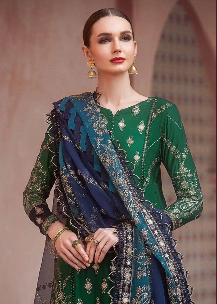 Salwar Kameez Maria.B | Emerald Green Embroidered Pakistani Palazzo Suit