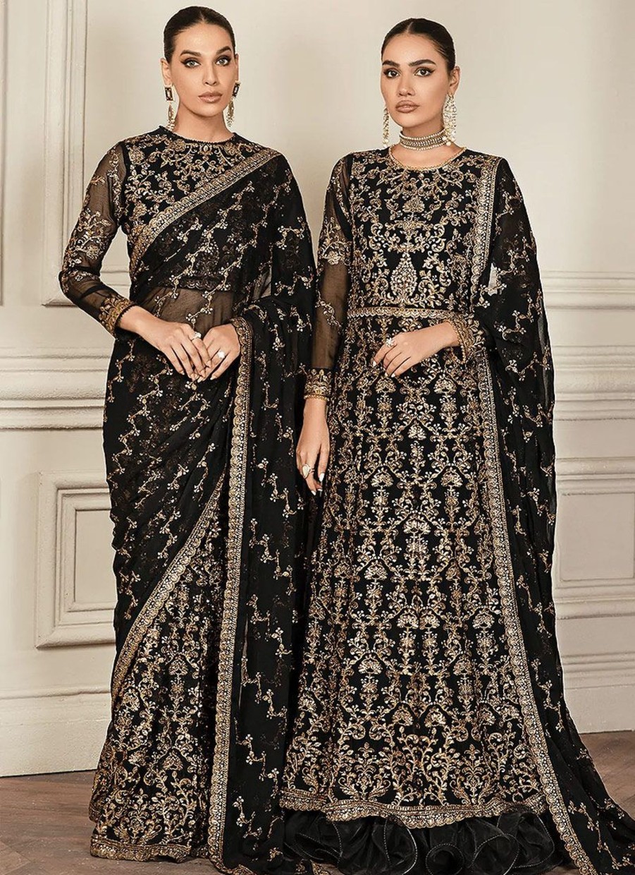 Salwar Kameez Zarif | Black Ruby Embroidered Pakistani Saree/ Anarkali