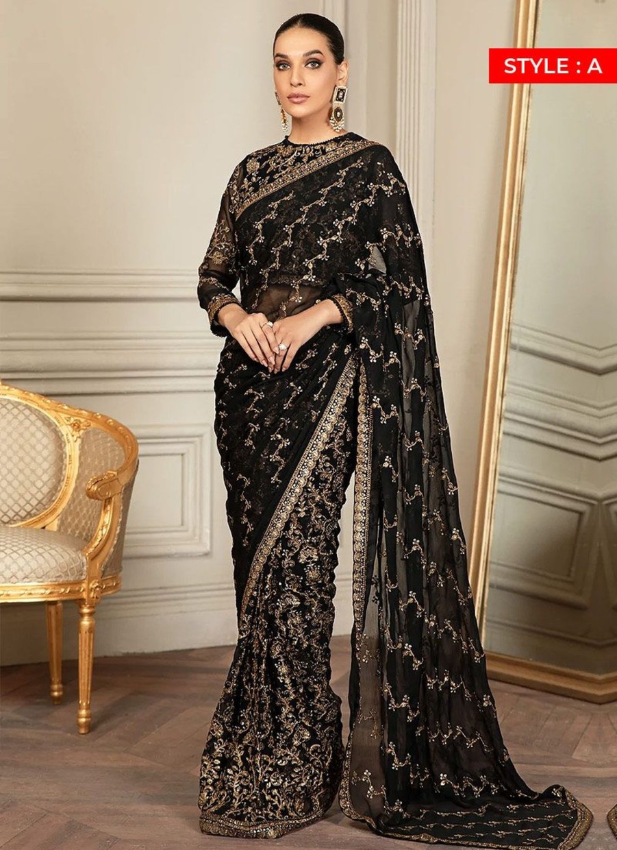 Salwar Kameez Zarif | Black Ruby Embroidered Pakistani Saree/ Anarkali