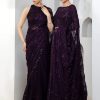 Lehengas Zarif | Dark Orchid Embroidered Pakistani Saree/ Lehenga