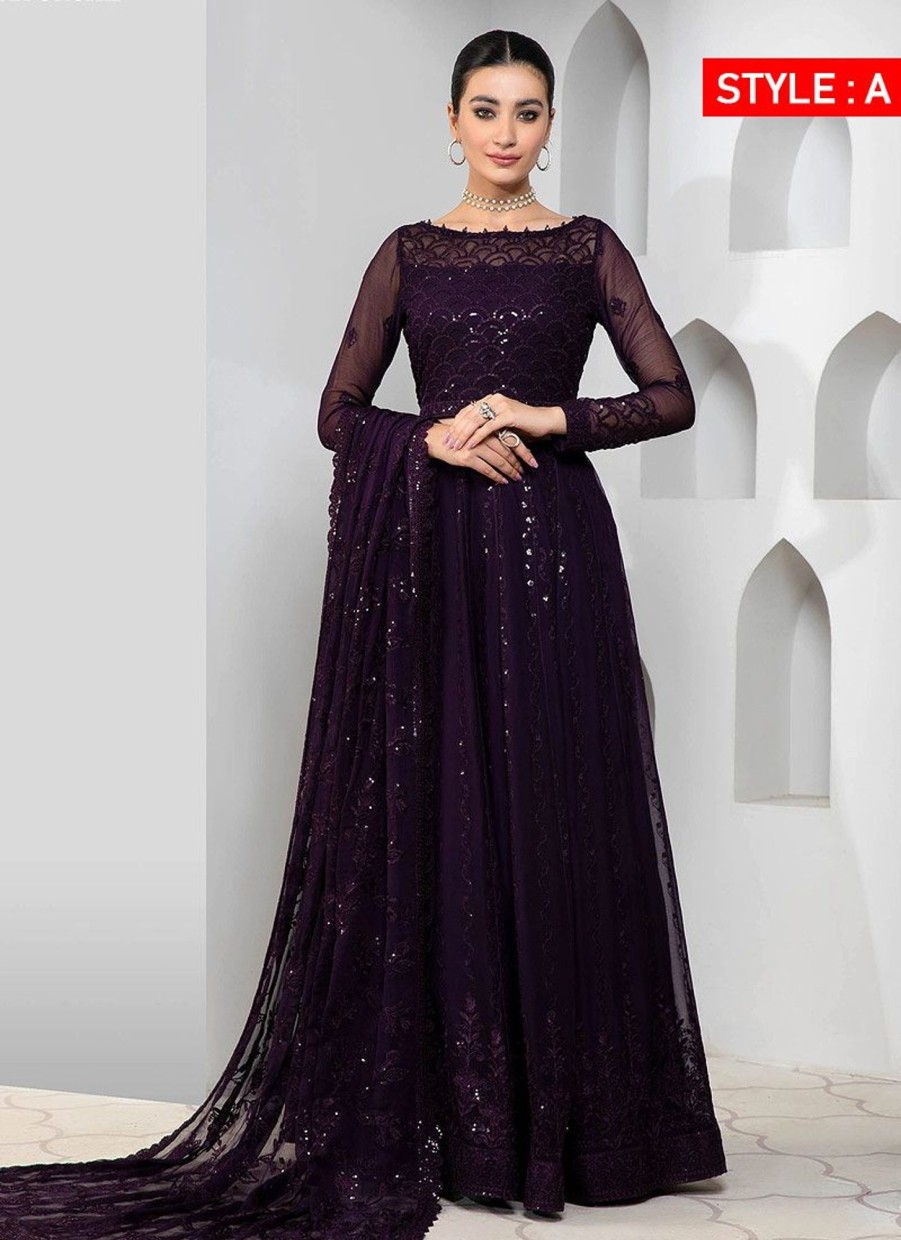 Lehengas Zarif | Dark Orchid Embroidered Pakistani Saree/ Lehenga