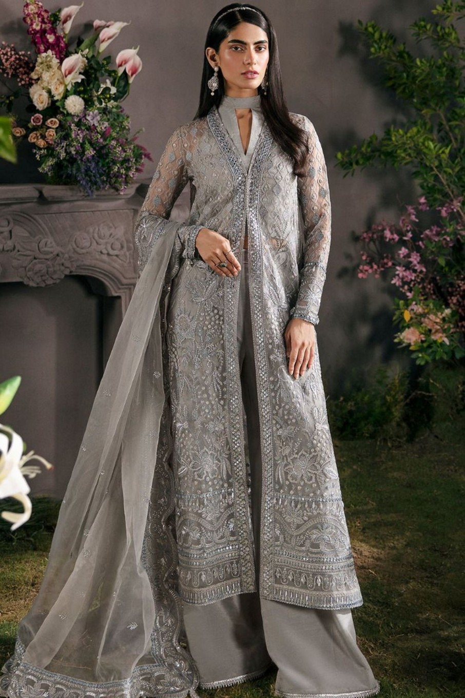 Salwar Kameez Afrozeh | Moonlit Embroidered Pakistani Palazzo Suit