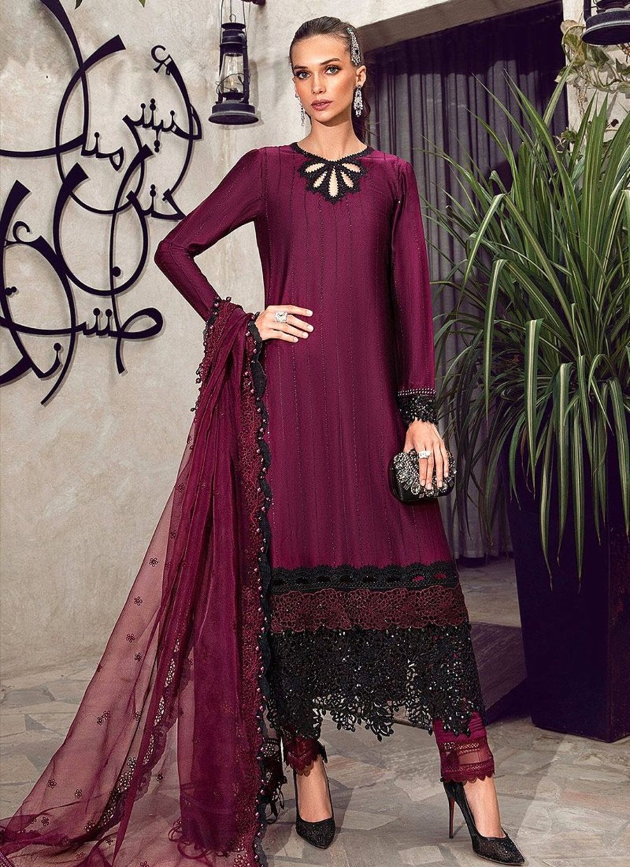 Salwar Kameez Maria.B | Plum And Black Embroidered Pakistani Salwar Kameez