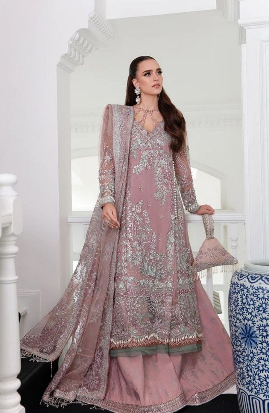 Salwar Kameez AJR Couture | Violet Embroidered Pakistani Palazzo Suit