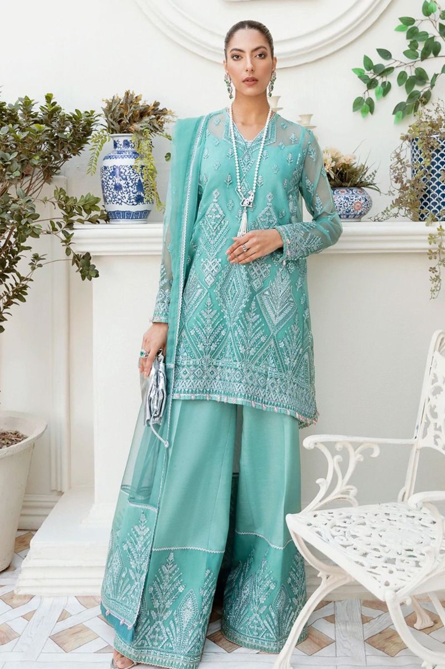 Salwar Kameez Afrozeh | Ombre Embroidered Pakistani Palazzo Suit