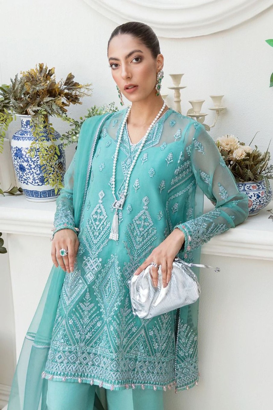 Salwar Kameez Afrozeh | Ombre Embroidered Pakistani Palazzo Suit