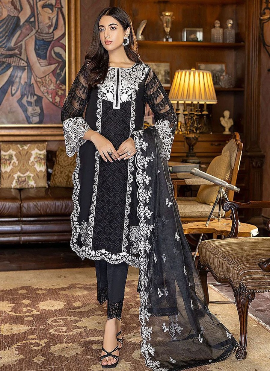 Salwar Kameez Azure | Mystique Noir Embroidered Pakistani Salwar Kameez