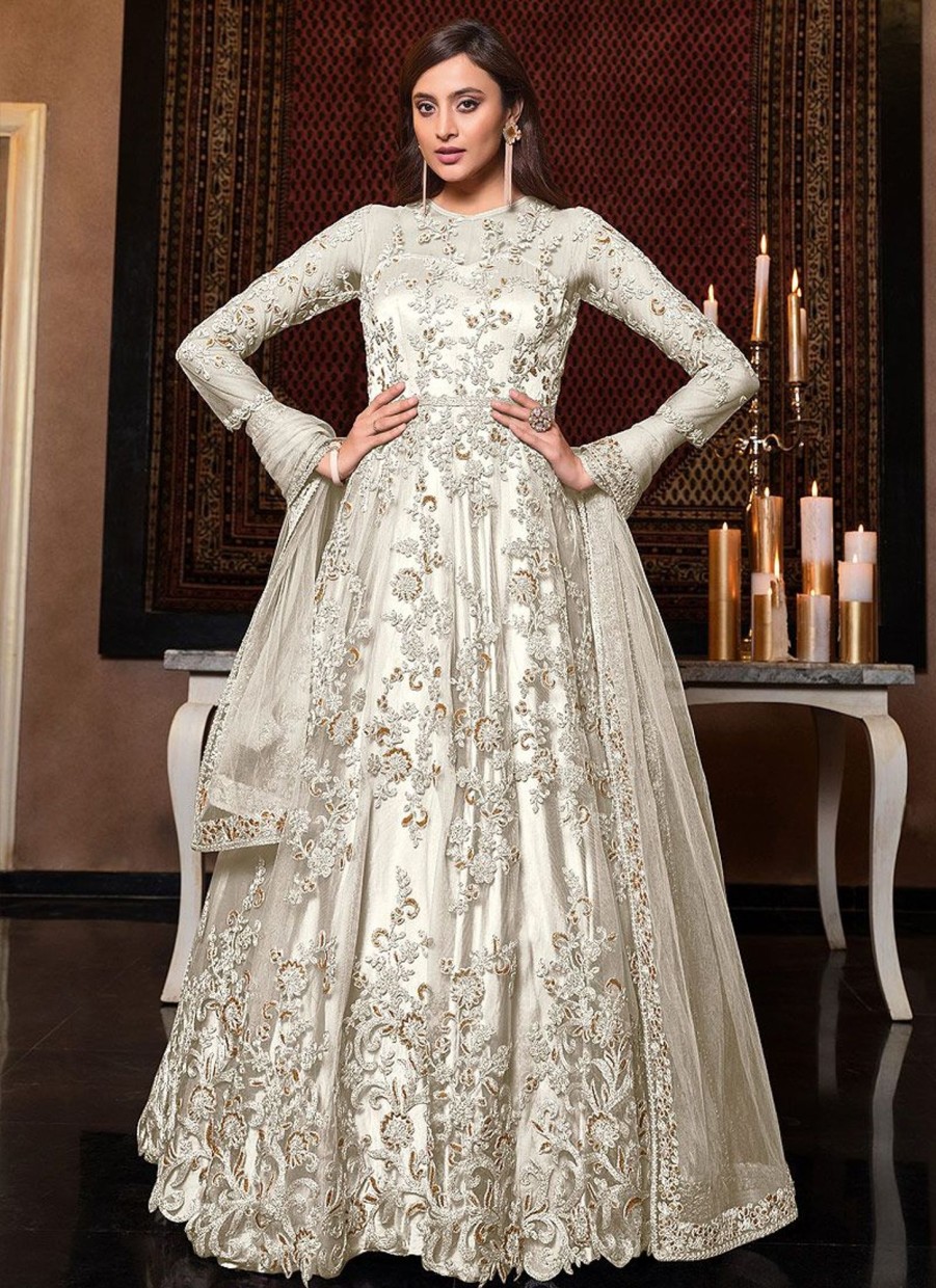 Salwar Kameez Vipul | White And Gold Embroidered Anarkali