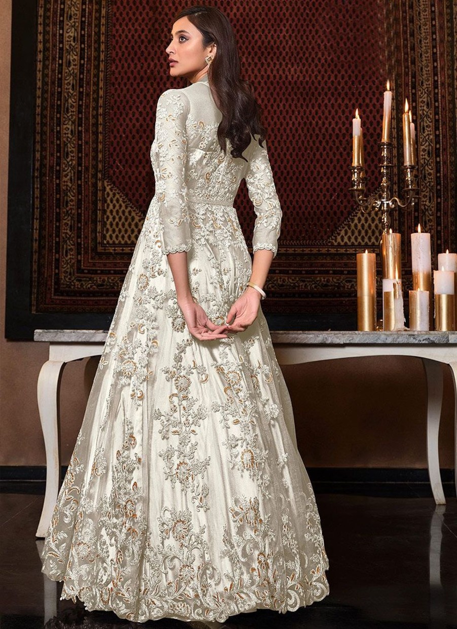 Salwar Kameez Vipul | White And Gold Embroidered Anarkali