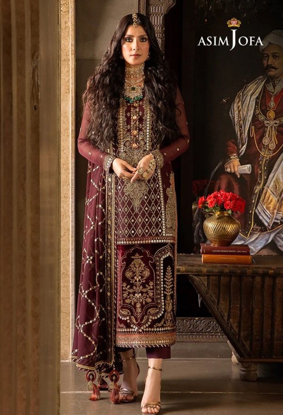 Salwar Kameez Asim Jofa | Velvet Festive Embroidered Pakistani Salwar Kameez