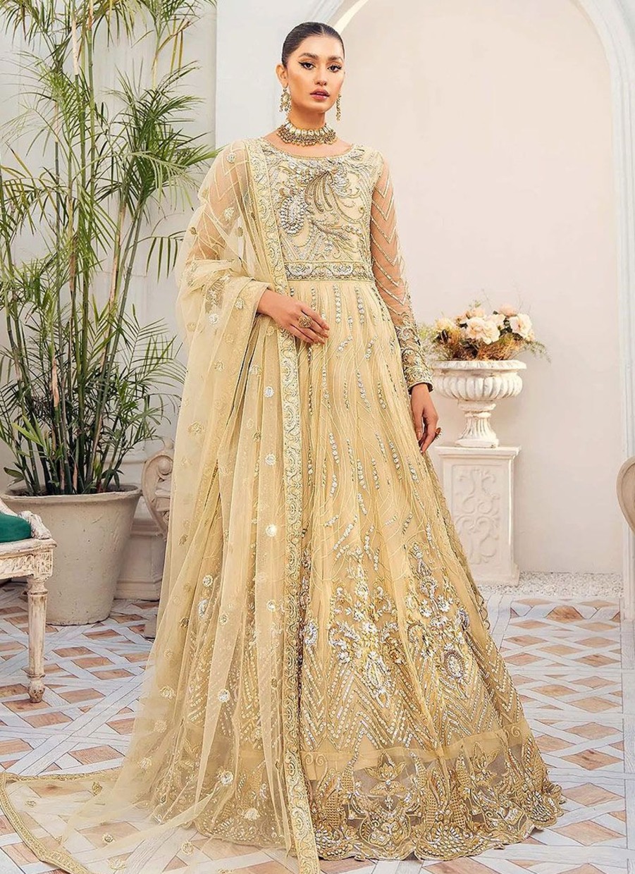 Salwar Kameez Akbar Aslam | Citrine Embroidered Pakistani Anarkali