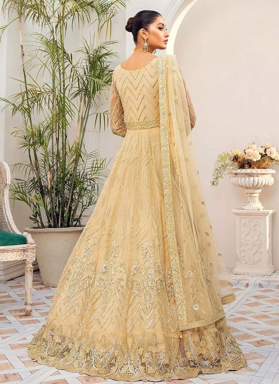 Salwar Kameez Akbar Aslam | Citrine Embroidered Pakistani Anarkali