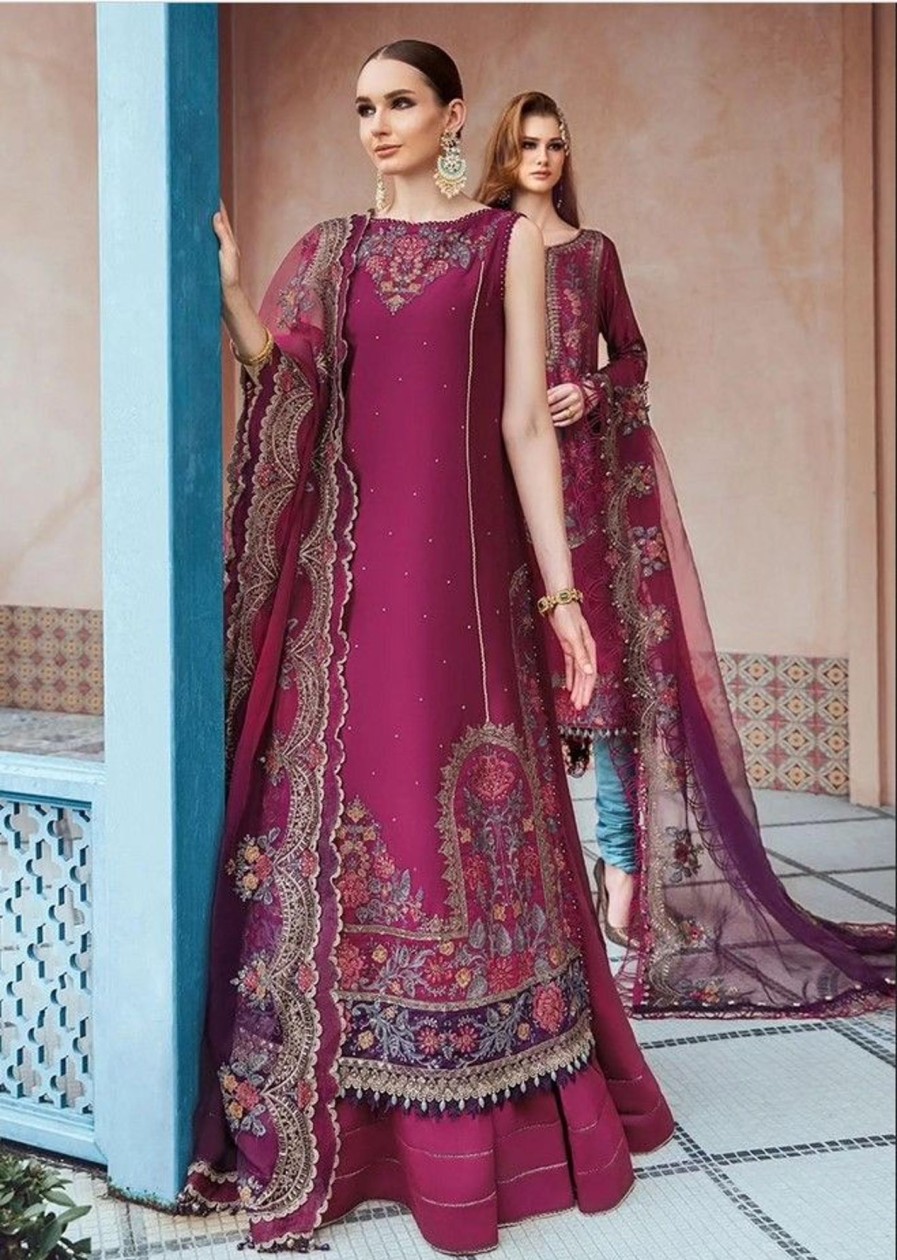 Salwar Kameez Maria.B | Magenta Embroidered Pakistani Palazzo Suit/ Straight Suit