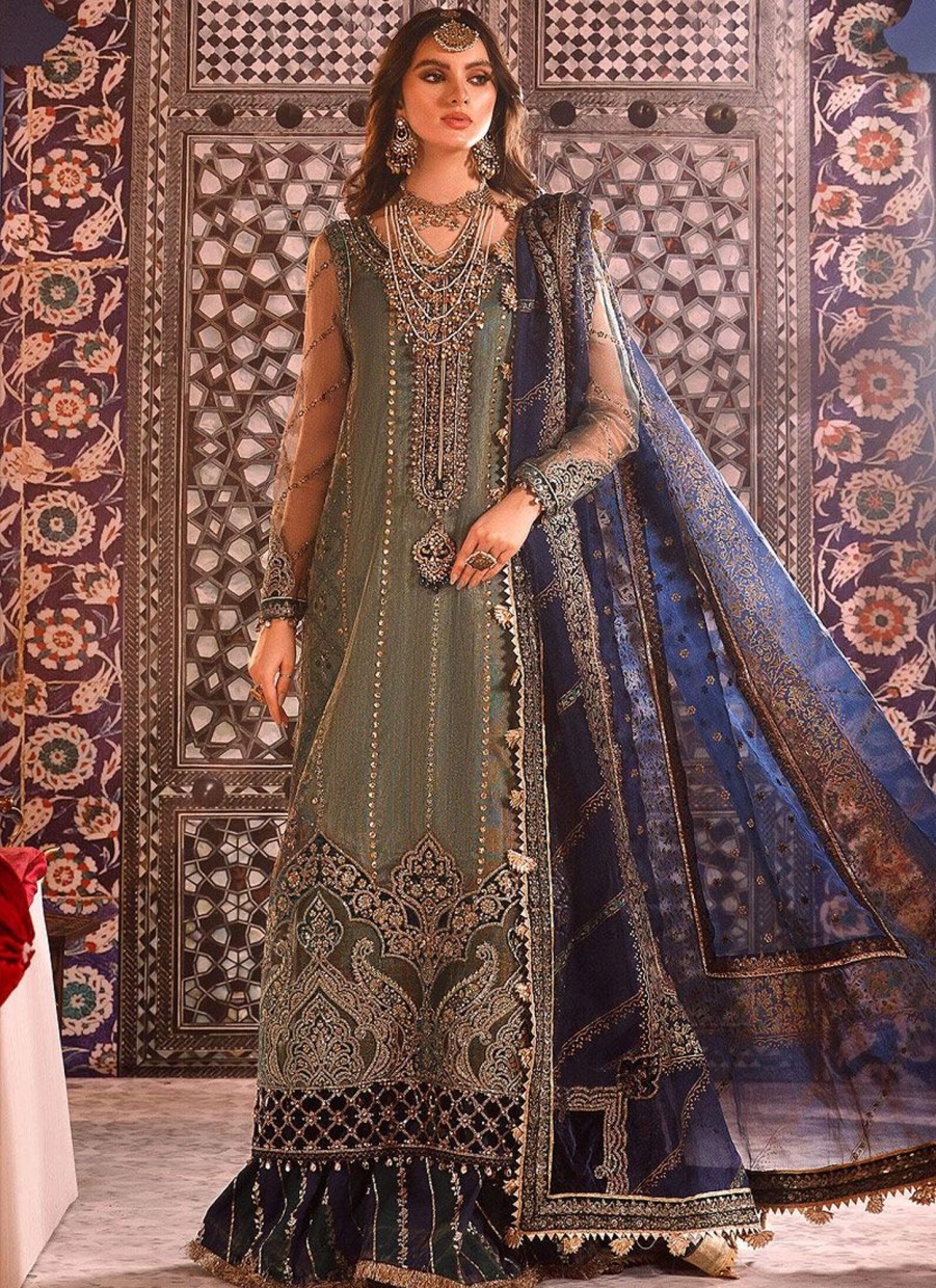 Salwar Kameez Maria.B | Peacock Shades Embroidered Pakistani Palazzo Suit