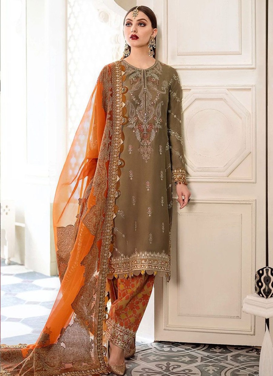 Salwar Kameez Maria.B | Rust Coffee Embroidered Pakistani Salwar Kameez