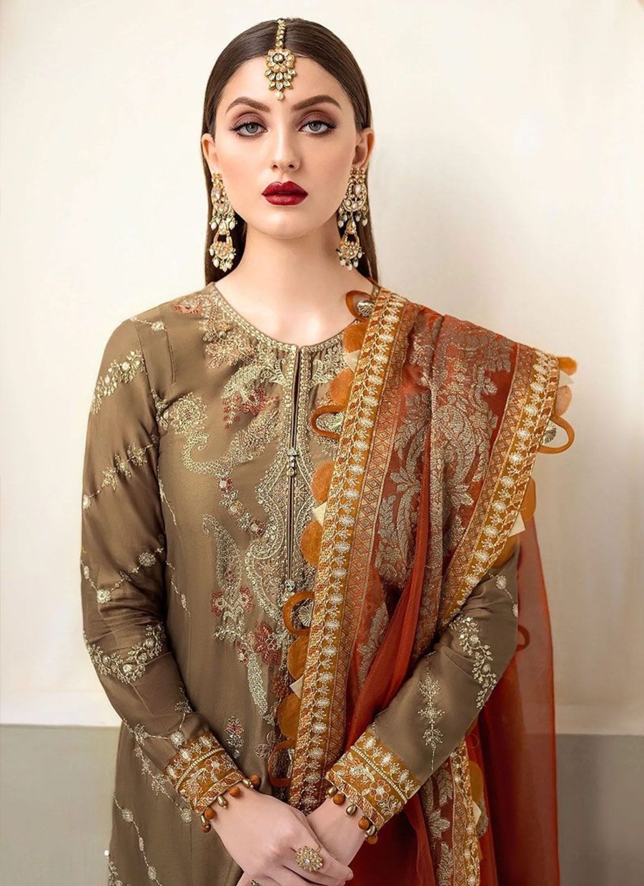 Salwar Kameez Maria.B | Rust Coffee Embroidered Pakistani Salwar Kameez