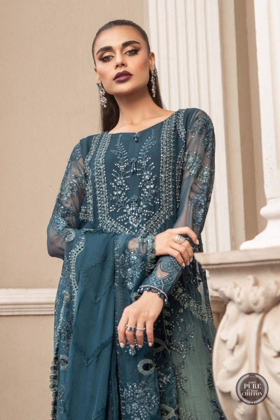 Salwar Kameez Maria.B | Teal Blue Embroidered Pakistani Salwar Kameez