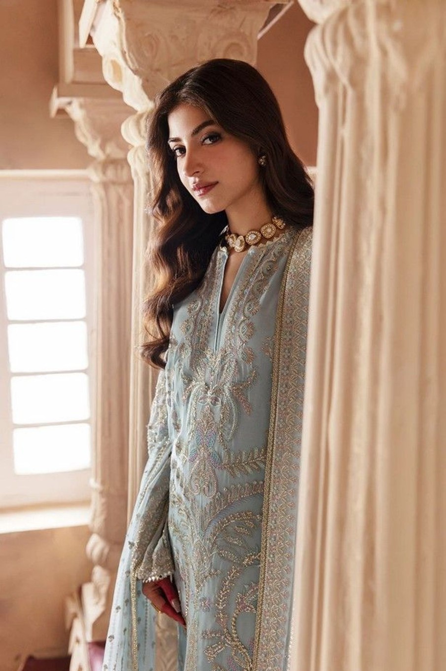 Salwar Kameez Afrozeh | Roop Embroidered Pakistani Palazzo Suit