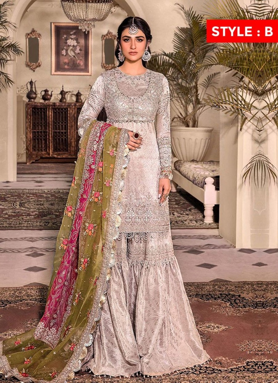 Salwar Kameez Maria.B | Silver Embroidered Pakistani Palazzo Suit