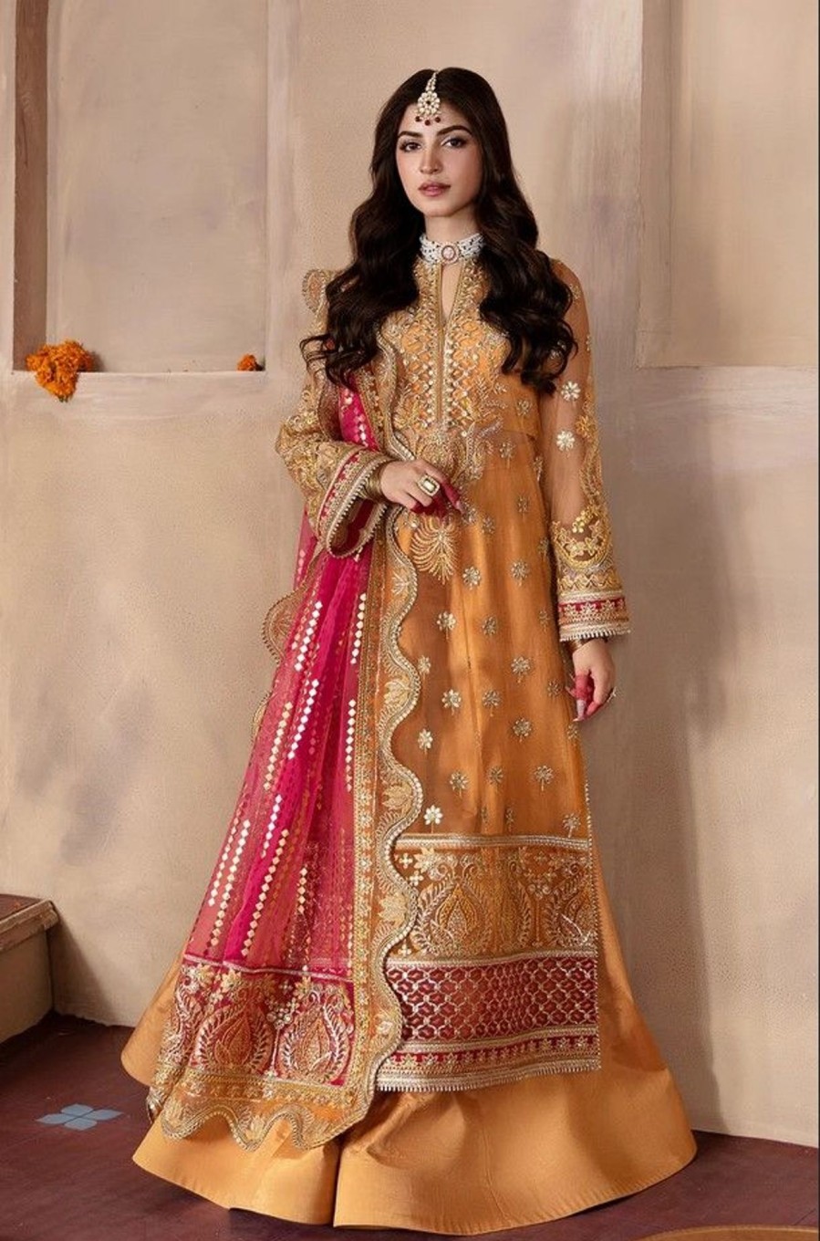 Salwar Kameez Afrozeh | Zuri Embroidered Pakistani Palazzo Suit