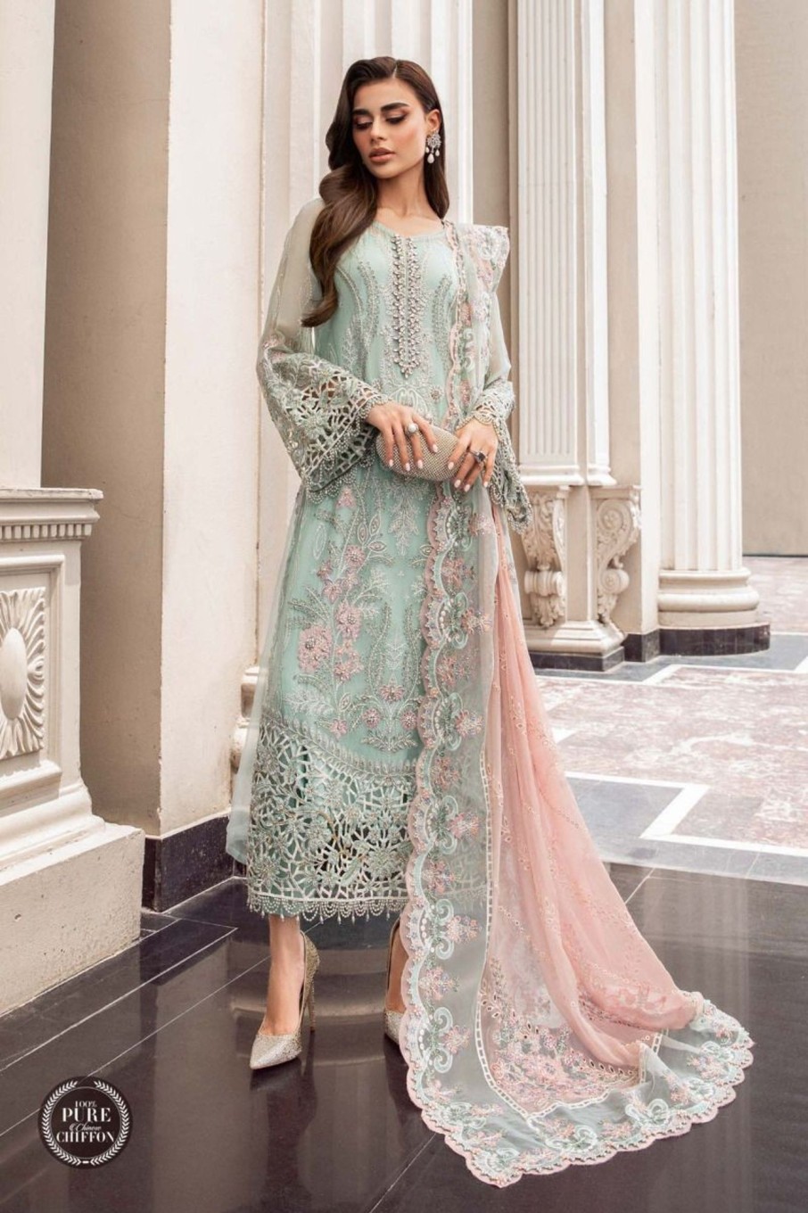 Salwar Kameez Maria.B | Mint Green Embroidered Pakistani Salwar Kameez