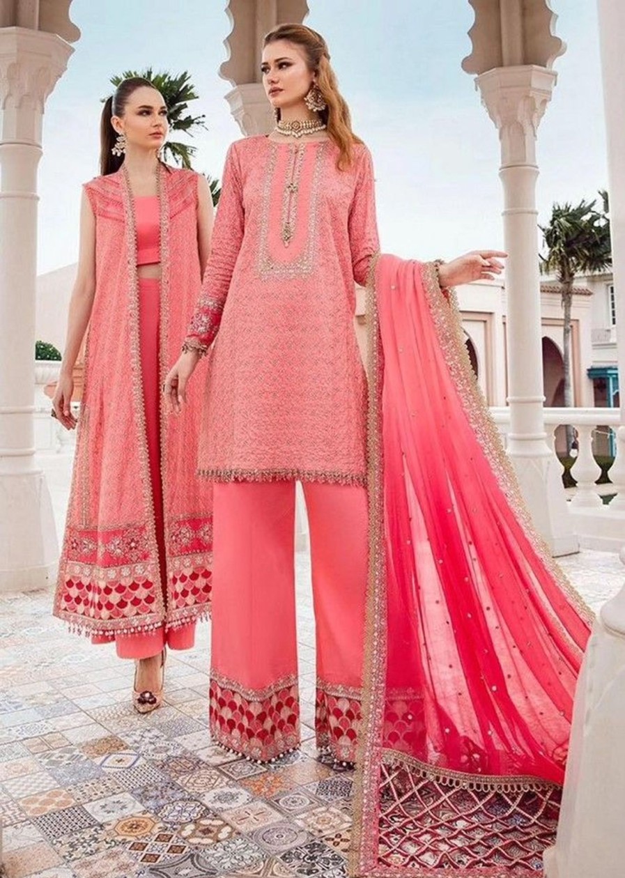 Salwar Kameez Maria.B | Candy Pink Embroidered Pakistani Pant Suit/ Palazzo Suit