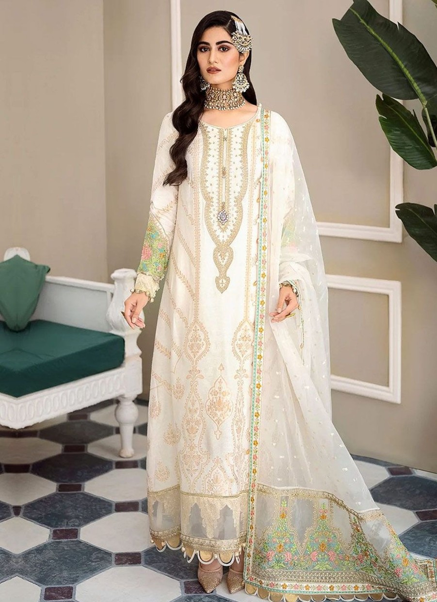 Salwar Kameez Maria.B | Ivory Embroidered Pakistani Salwar Kameez