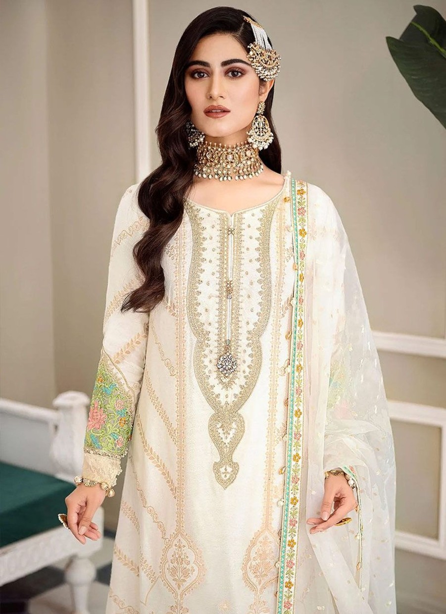 Salwar Kameez Maria.B | Ivory Embroidered Pakistani Salwar Kameez