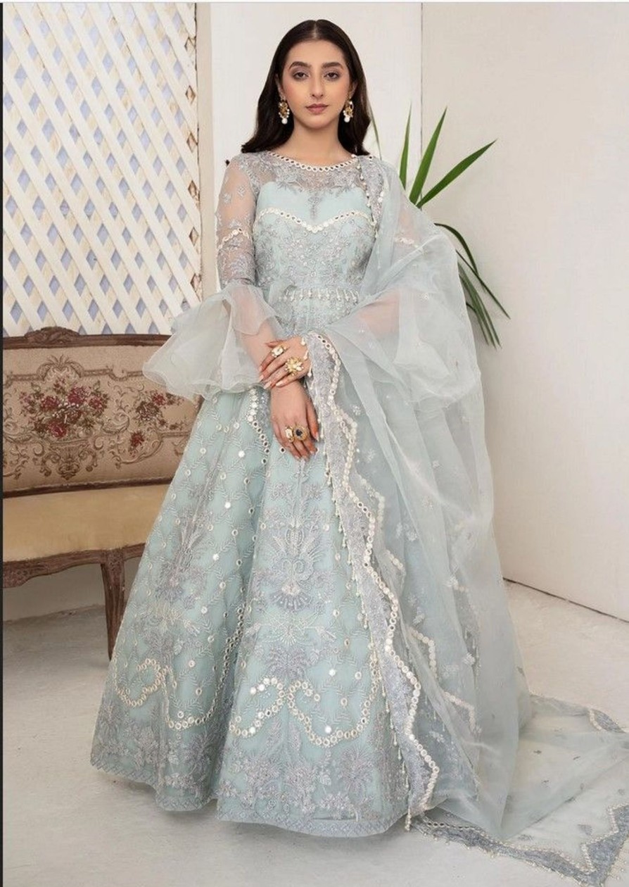 Lehengas Meeral | Light Blue Periwinkle Embroidered Pakistani Lehenga