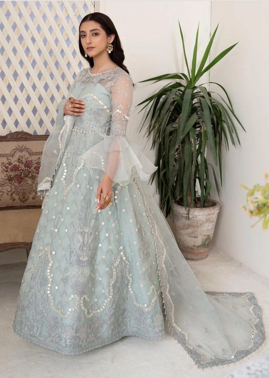 Lehengas Meeral | Light Blue Periwinkle Embroidered Pakistani Lehenga