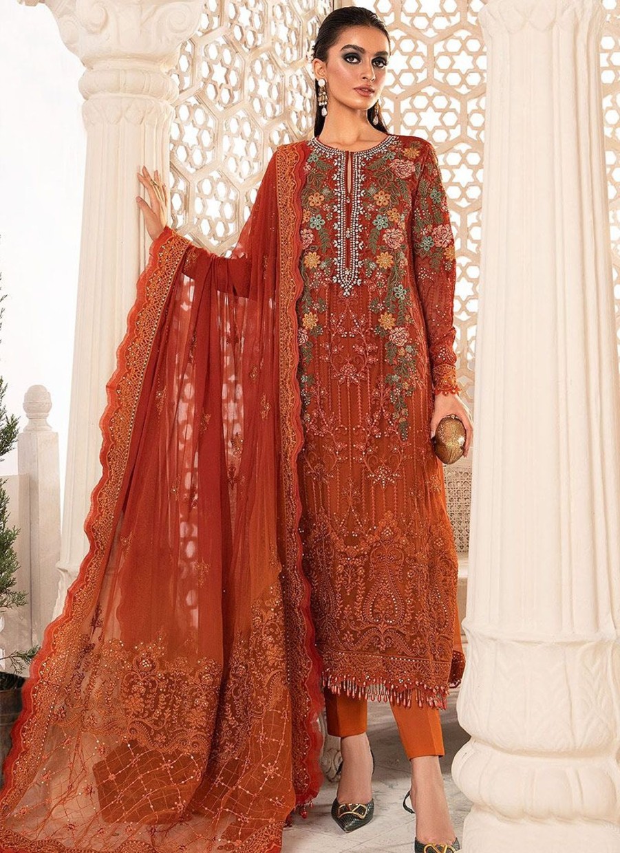 Salwar Kameez Maria.B | Burnt Orange And Rust Embroidered Pakistani Salwar Kameez