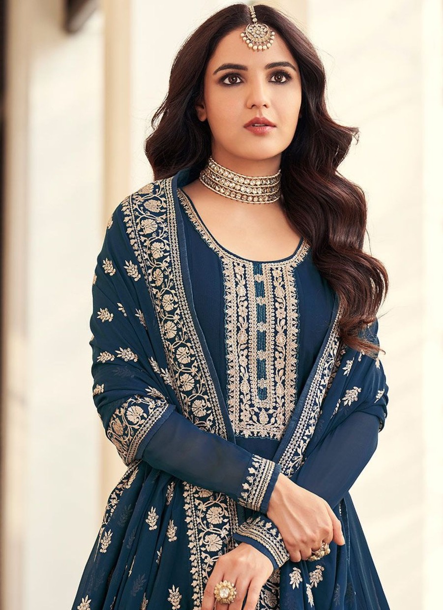 Salwar Kameez Senhora | Blue And Gold Embroidered Anarkali